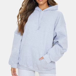 Sweat-shirt à capuche oversize pour femme, couleur unie, épaules tombantes, manches longues, tricot en coton, vêtements d'automne - Product Image 2