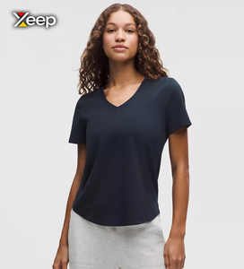 Camiseta Deportiva Ligera Informal para Mujer XEEP, Corte Holgado, Manga Corta, Transpirable, Cuello en V, Bordada, Tejida, con Letras - Product Image 2
