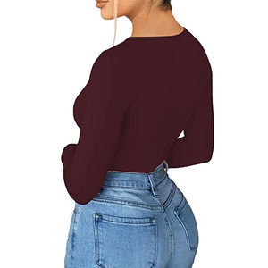 Camiseta de manga larga transpirable personalizada para mujer, camiseta de manga corta con cuello redondo, camiseta básica elástica - Product Image 3