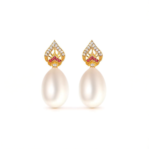 18K Gold Plated Pearl and Ruby Drop Earrings for Wedding and Party - Product Image 3