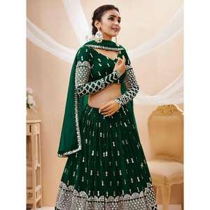 Conjuntos atractivos para mujer Lentejuelas verdes Georgette Lehenga Choli para Mehendi Wear - Product Image 5