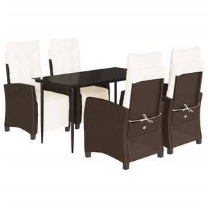 Conjunto de Comedor para Jardín Negro con Mesa y Sillas Marrones con Cojines Crema Blancos para Entretenimiento al Aire Libre - Product Image 2