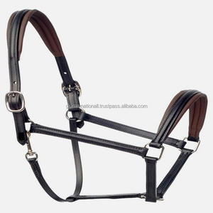 Halter de caballo de cuero acolchado marrón hecho a mano clásico con costuras de borde fuerte y herrajes de latón ajustables de alta resistencia - Product Image 4