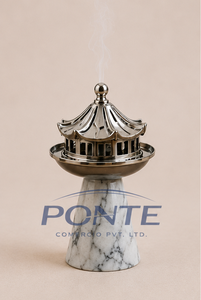 Wholesale Light Luxury Pagoda Incense Burner with Marble Base Hollow Metal Chinese Temple Censer For Zen Meditation Ambiance - Product Image 3