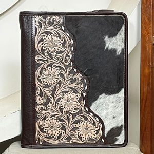 Carpeta Portafolio de Cuero Repujado con Diseño Floral Occidental, con Cierre, Elegante Organizador de Documentos con Múltiples Compartimentos para Oficina - Product Image 2