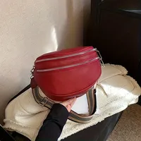 Tampilan Mewah, Fashion Sederhana, Tas Pinggang dengan Ritsleting Ganda untuk Perjalanan Sehari-hari dengan Tali Bahu Lebar, Tas Bahu Kulit.