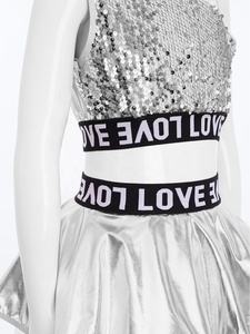 Conjunto de Disfraz de Baile Hip-Hop y Jazz para Niñas, con Chaleco y Falda Tutú Metálica, para Actuaciones, Fiestas, Baile Callejero y Animación - Product Image 4