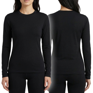 Camiseta de Manga Larga Negra Personalizada para Mujer, Corte Ajustado, Cuello Redondo, Algodón, Básica, Venta al Por Mayor, OEM, Informal - Product Image 1