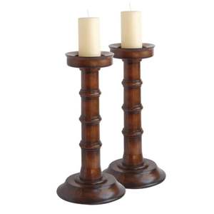 Vintage Teal Wood Pillar Candle Holder <b>Set</b> of 3 Distressed Rustic Farmhouse Decorative Taper Stand for Wedding Home Table Decor - Product Image 3