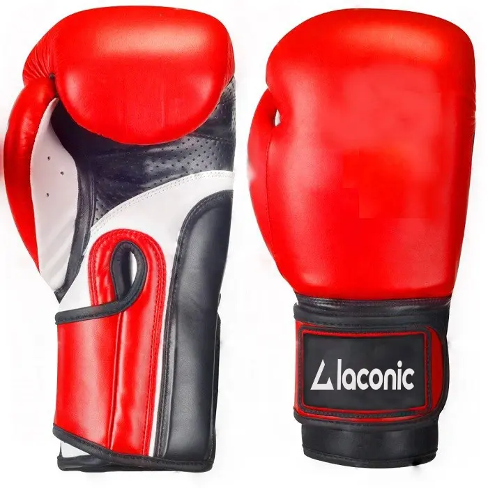 Guantes de boxeo para entrenamiento, guantes de lucha con cordones y pulgar acoplados, color negro/rojo