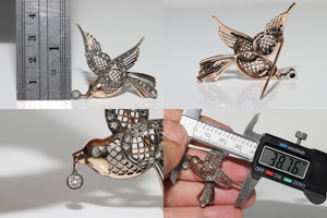 Broche oiseau antique faite à la main en or 14 carats et argent, sertie de diamants de laboratoire et de moissanite en argent 925, pour femme - Product Image 4