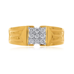 แหวนทองคำแท้ 14K สำหรับผู้ชาย ประดับเพชรทรงกลมแบบฝังเรียงเป็นกลุ่ม ด้านข้างมีลวดลาย แหวนดีไซน์หรูหรา - Product Image 3