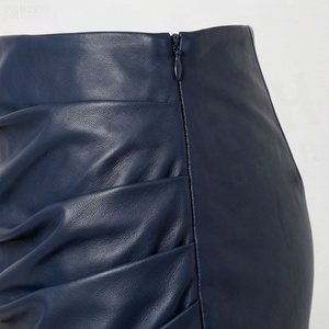 Women High Waist Faux Leather Mini Skirt <b>Asymmetrical</b> Ruched Shiny Solid Color Sexy Style All Seasons - Product Image 6