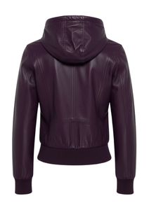 Chándal de cuero sintético con capucha para mujer, color morado oscuro, con bolsillo con cremallera, mangas largas y pantalón a juego - Product Image 3