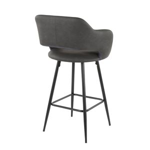 Set di 2 Sgabelli da Bancone Contemporanei Margarite in Metallo Nero e Ecopelle Grigia con Poggiapiedi - Product Image 4