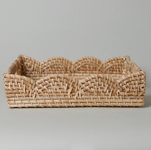 Rattan serving <b>trays</b> for <b>food</b> & drink scallop square display <b>tray</b> container handcrafted in Vietnam - Product Image 3