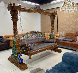 Cama Columpio Moderna de Madera de Teca Tallada Maharaja Jhula para Interiores con Acabado Antiguo - Product Image 5