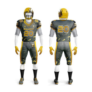 Uniforme Personalizado de Fútbol Americano para Bulldogs – Conjunto de Jersey y Pantalones con Camuflaje Digital Gris y Dorado, Kit de Fútbol Sublimado para Equipo - Product Image 1