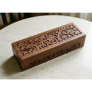 Premium Handmade Solid Wood Folk Art Rectangle Box for <b>Tabletop</b> <b>Storage</b> Organization Multipurpose Home Office Kitchen - Product Image 1