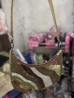 Tas Selempang Wanita India Gaya Bohemian Desainer Buatan Tangan Berbahan Katun Awet dengan Manik-manik Zodiak untuk Acara Malam, Belanja, dan Pesta