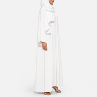 Ensemble Abaya en Polyester Personnalisé de Haute Qualité avec Hijab Assorti, Bordure Blanche, Manches Longues, Longueur Cheville, Décontracté, Printemps Été Automne