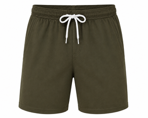 Shorts décontractés pour hommes en nylon/acrylique tricoté vert olive de haute qualité avec cordon de serrage, logo frontal, taille haute, couleur unie, respirants - Product Image 1