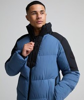 Veste matelassée à capuche bleue pour homme, coupe-vent en polyester, manteau d'hiver décontracté avec fermeture éclair, coupe régulière