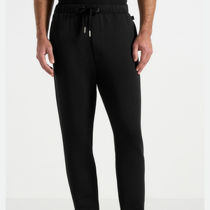 Men Black Cotton Sweatpants Elastic Waist <b>Drawstring</b> Casual Joggers Side Pockets Breathable Midweight Knitted Pants Autumn Style - Product Image 1