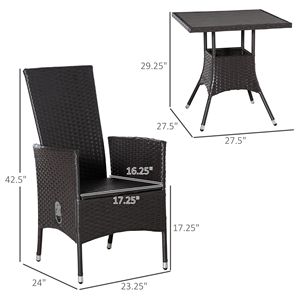 Set Bistrot da Esterno in PE Rattan a 3 Pezzi con Sedie Reclinabili Imbottite e Tavolino da Caffè Color Crema per Uso Ospedaliero - Product Image 3