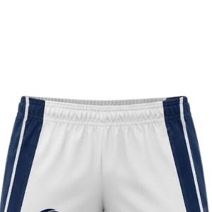 Shorts de netball unisexe blanc et bleu marine sublimés en polyester léger, uniforme de sport, vêtements d'entraînement athlétiques avec empiècements latéraux - Product Image 6