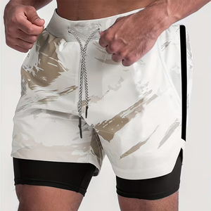 Sublimation Double <b>Layer</b> Jogger Workout Shorts Zipper Pocket Gym Fitness Wear Exercise 2 In 1 Shorts For Men's - Product Image 4