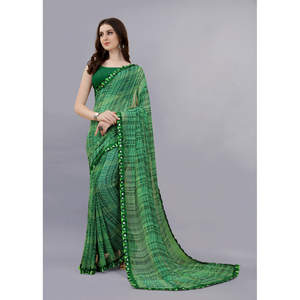 TRENDING GEORGETTE ESTAMPADO SAREE CON BLUSA DESCOSTADA VERDE - Product Image 1