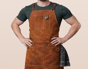 Cafe Staff Custom Logo Bulk Wholesale Supplier Durable Adjustable Leather <b>Apron</b> for <b>BBQ</b> LPN-0232 - Product Image 5