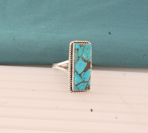 Bague de mariage et de fête unisexe en argent 925, artisanale, classique, longue et rectangulaire, avec améthyste bleue et cuivre, bordure torsadée, directement de l'usine - Product Image 3