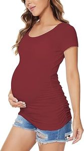 Camiseta de Maternidad para Mujer, Verano, Corte Ajustado, Color Granate, Manga Corta, para Embarazadas y Lactancia - Product Image 4