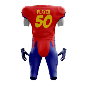 Jersey de Fútbol Americano Personalizado para Hombre, Rojo y Azul, Corto, Transpirable, Ajustado, con Estampado Sublimado, Número de Jugador 50 en la Espalda, 100% - Product Image 3
