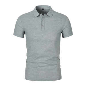 Polo en coton gris uni pour homme, coupe ajustée, manches courtes, haut décontracté en tricot - Product Image 1
