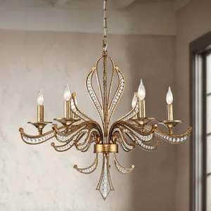 Magnifique luminaire doré en forme de soleil, orné de feuilles de cristal pointues émanant du centre, disponible à prix de gros. - Product Image 2