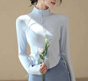 Haut de sport sans manches ajusté pour femme, longueur intégrale, avec fermeture éclair, couleur unie, en coton, col montant, taille haute, sans coutures - Product Image 1