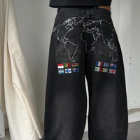 Fabricant de vêtements streetwear vintage sur mesure, coupe ample, délavage acide, motifs brodés, drapeau, jeans surdimensionnés, pantalons
