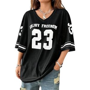 Camiseta Deportiva de Fútbol Americano con Estampado de Estrellas Negras, Estilo Hip Hop, de Malla, Holgada, con Diseño Gráfico, para Streetwear - Product Image 3