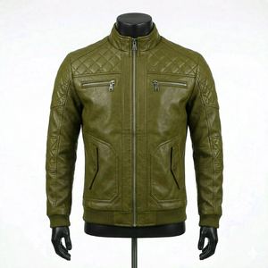 Custom Men's <b>Winter</b> <b>Leather</b> <b>Jacket</b> with Stand Zipper PU Plain Dyed Techniques Front Logo Manufactured Clothing - Product Image 1