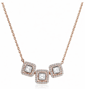 Collier pendentif trèfle triple halo en or rose 14 carats de luxe avec diamants, bijoux raffinés pour femme, cadeau floral d'anniversaire, trio - Product Image 1