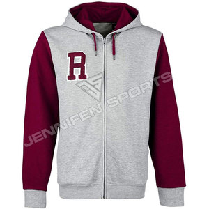 Ensemble de survêtement pour homme en molleton technique épais 100% coton uni, comprenant une veste universitaire à capuche zippée et un pantalon de jogging ample avec empiècements en tissu - Product Image 1