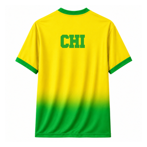 เสื้อฟุตบอลชมรมนักเรียนหญิงชื่อ Custom Chi Eta Phi แขนสั้น โลโก้ด้านหน้า สีเขียวและเหลืองไล่เฉดสี ผ้าโพลีเอสเตอร์ระบายอากาศได้ดี - Product Image 3