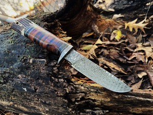 Couteau de chasse en acier Damas, pointe tombante, lame droite, manche en bois, lame fixe, couteau de survie DIY pour l'extérieur - Product Image 6