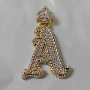 Colgante Personalizado con Letra 'A' en Moissanita Auténtica de 3 Quilates, Corte Redondo, Plata de Ley 925 para Hombre - Product Image 4