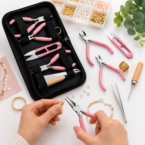 Kit de suministros para hacer joyas, herramientas de acero inoxidable con mangos rosas para manualidades, juego de 8 piezas - Product Image 5