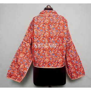 Chaqueta Kantha india hecha a mano para mujer, 100% algodón, ecológica, transpirable, con estampado floral, corta, de manga larga, informal, para primavera. - Product Image 5