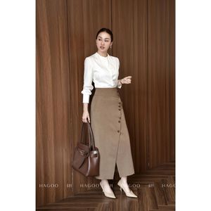 CV739 Jupe midi évasée taille haute pour femme, avec fente, adaptée au travail, marque privée, fournisseur - Product Image 3